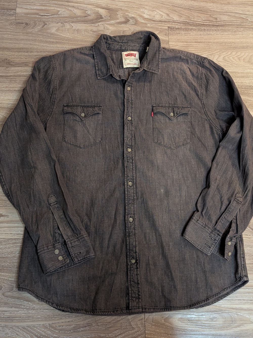 Levi's Men's Dark Charcoal Button-Down Western Style Denim Shirt XXL